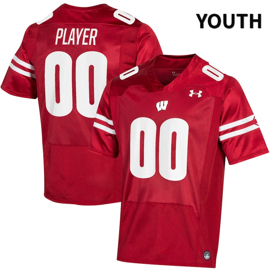 Wisconsin Badgers Youth #00 Custom NCAA Under Armour Authentic Red NIL 2022 College Stitched Football Jersey TG40S47SC